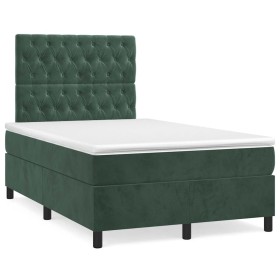 Cama box spring con colchón terciopelo verde oscuro 120x190