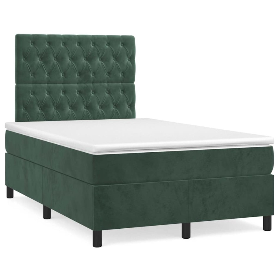 Cama box spring con colchón terciopelo verde oscuro 120x190