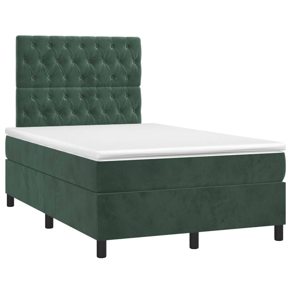 Cama box spring con colchón terciopelo verde oscuro 120x190