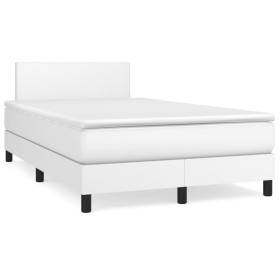 Cama box spring colchón y LED cuero sintético blanco 120x190