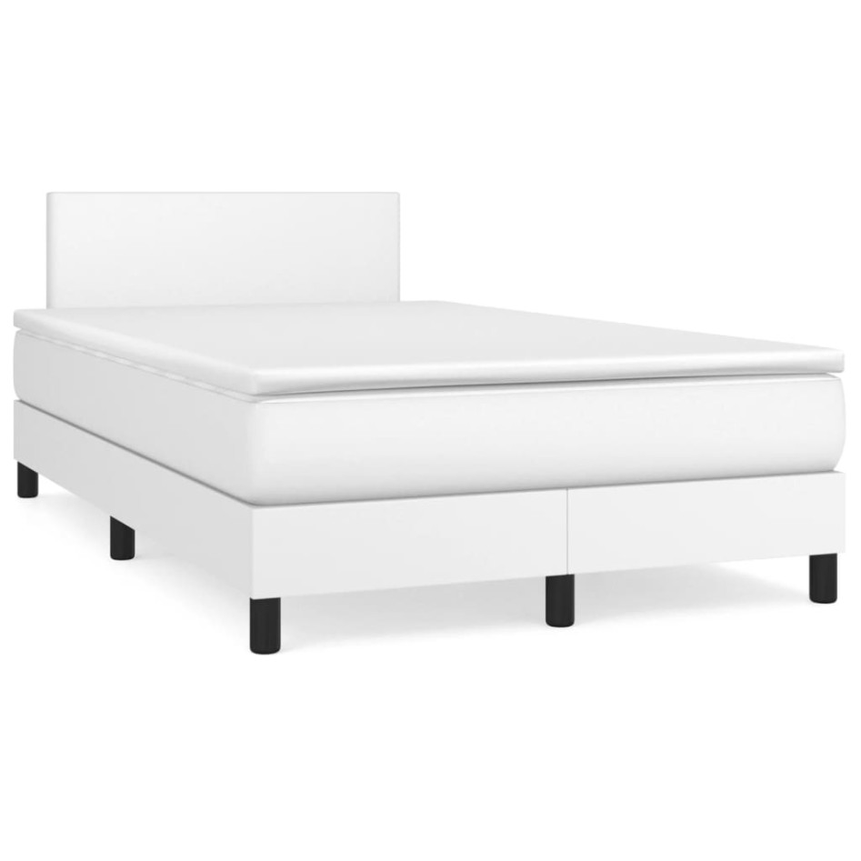 Cama box spring colchón y LED cuero sintético blanco 120x190