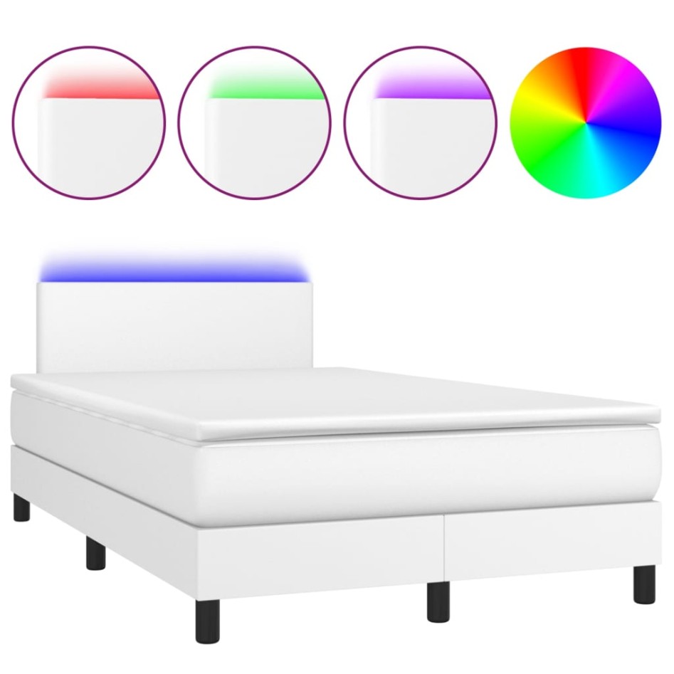 Cama box spring colchón y LED cuero sintético blanco 120x190