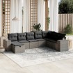 Set de sofás de jardín 8 pzas y cojines ratán sintético gris