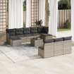 Set de sofás de jardín 11 pzas y cojines ratán sintético gris