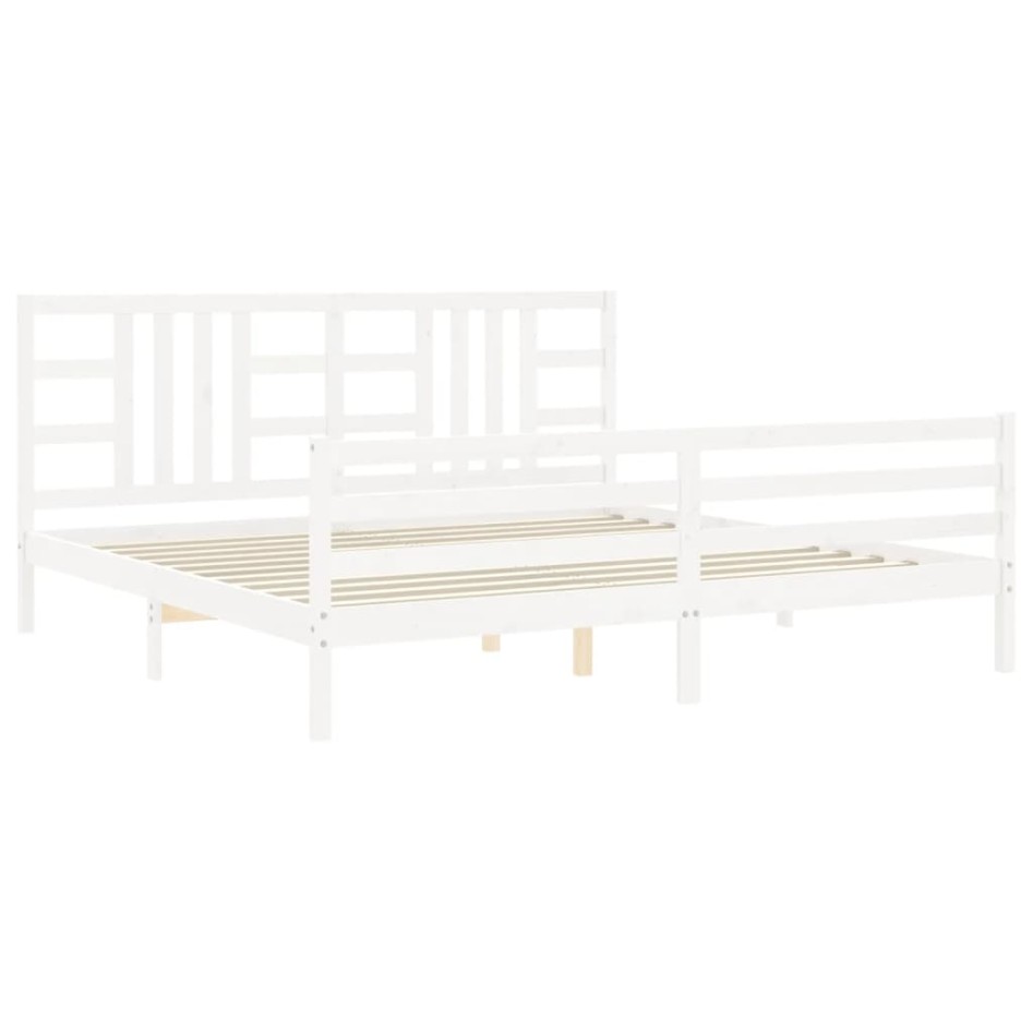 Estructura de cama con cabecero madera maciza blanco 200x200