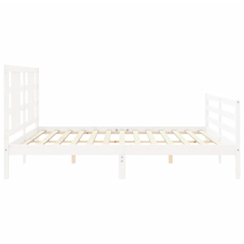 Estructura de cama con cabecero madera maciza blanco 200x200