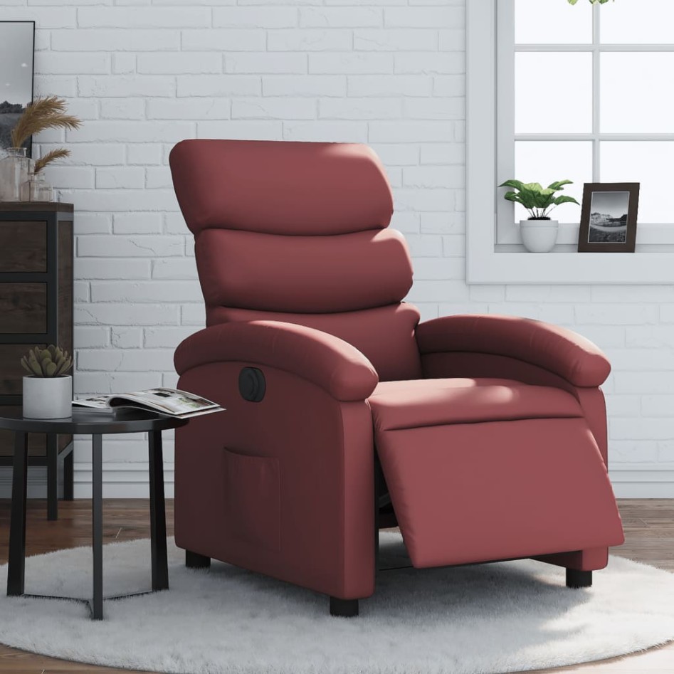 Sillón reclinable eléctrico de cuero sintético rojo