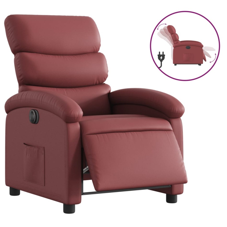 Sillón reclinable eléctrico de cuero sintético rojo