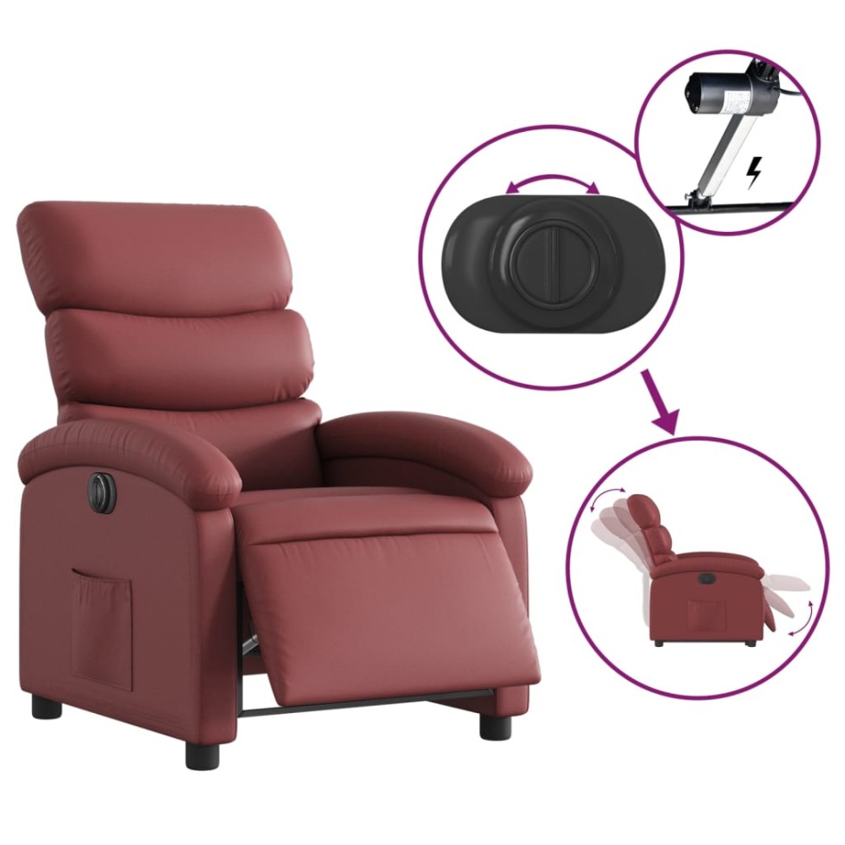 Sillón reclinable eléctrico de cuero sintético rojo