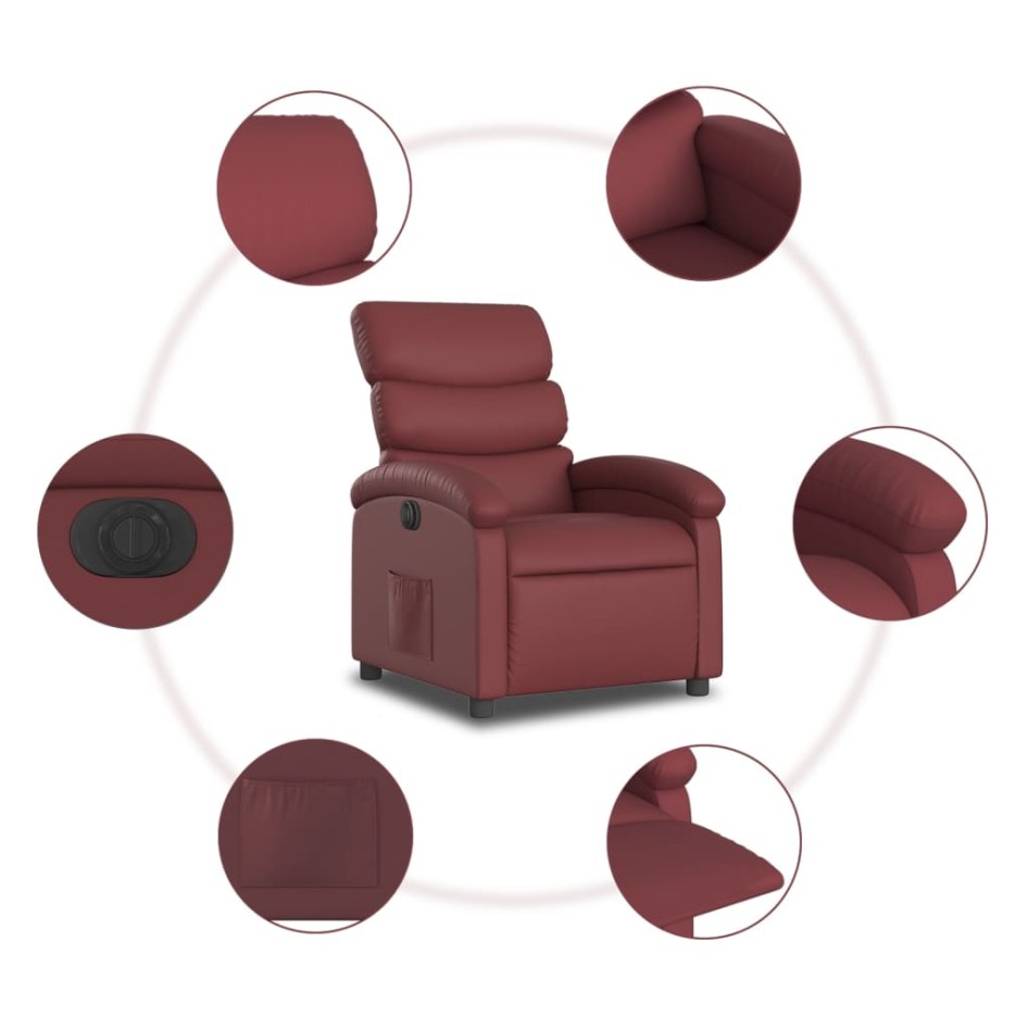 Sillón reclinable eléctrico de cuero sintético rojo