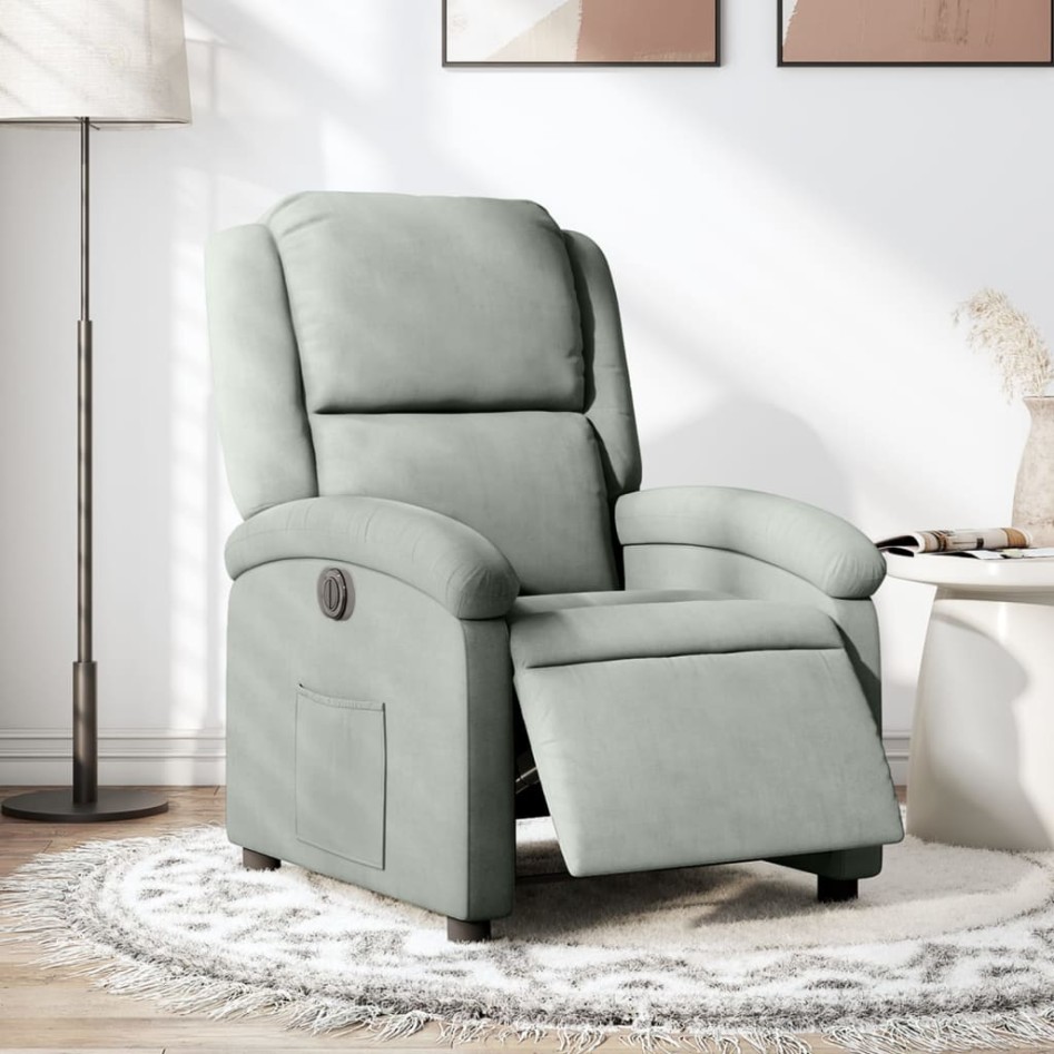 Sillón reclinable eléctrico de terciopelo gris