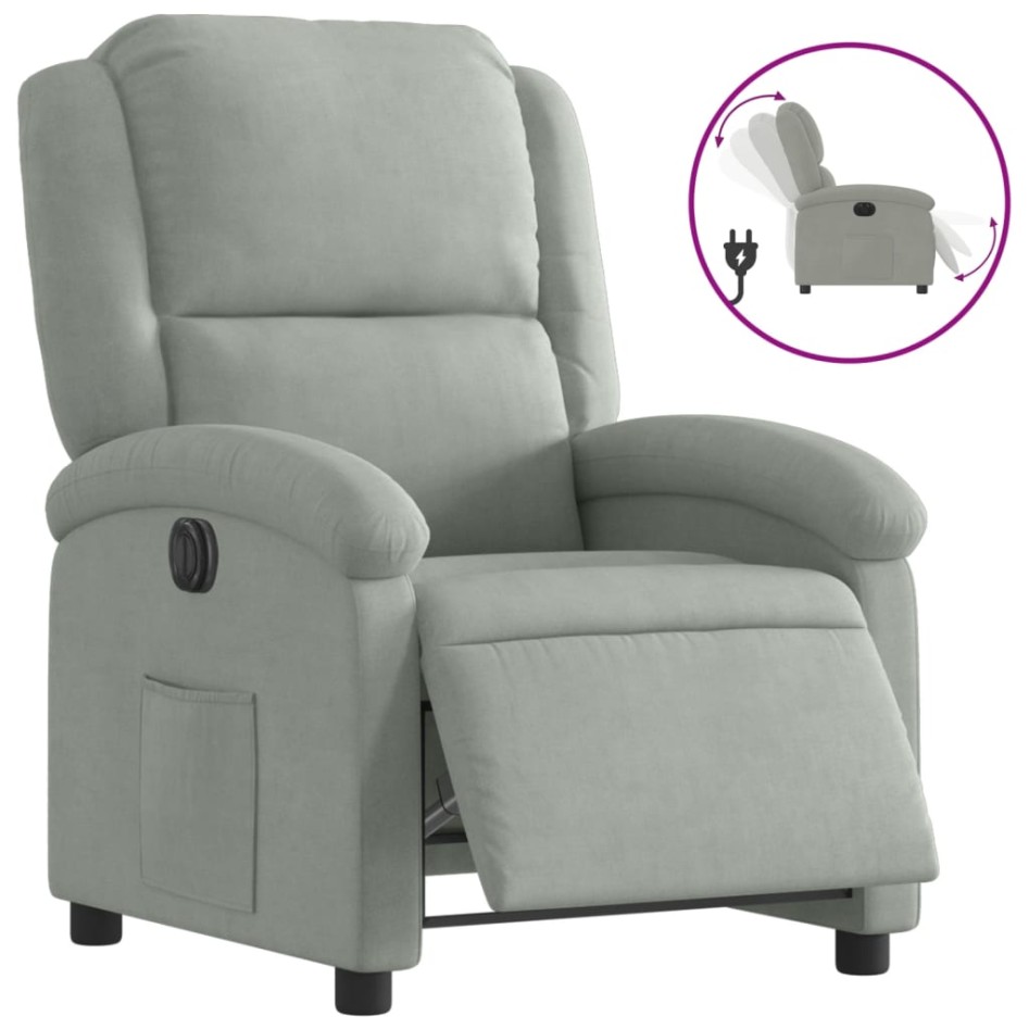 Sillón reclinable eléctrico de terciopelo gris