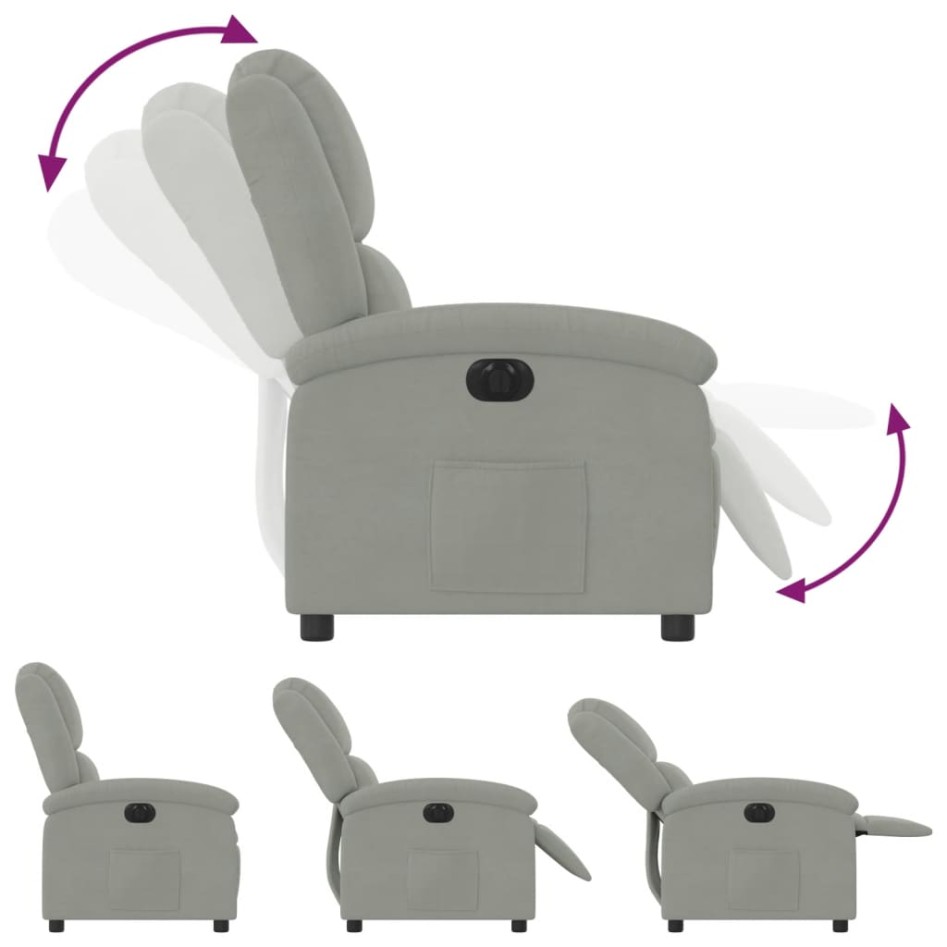 Sillón reclinable eléctrico de terciopelo gris