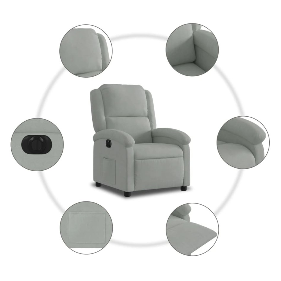 Sillón reclinable eléctrico de terciopelo gris
