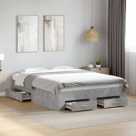 Cama con cajones madera ingeniería gris hormigón 120x200