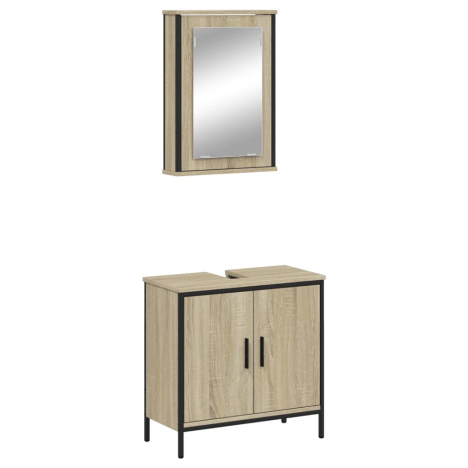 Set de muebles de baño 2 pzas madera contrachapada roble