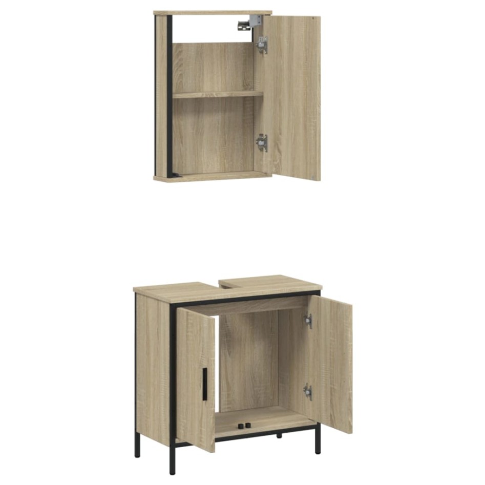 Set de muebles de baño 2 pzas madera contrachapada roble