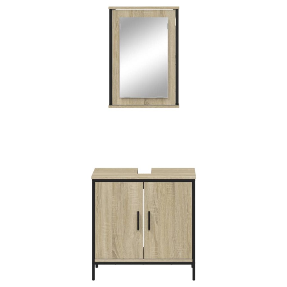 Set de muebles de baño 2 pzas madera contrachapada roble