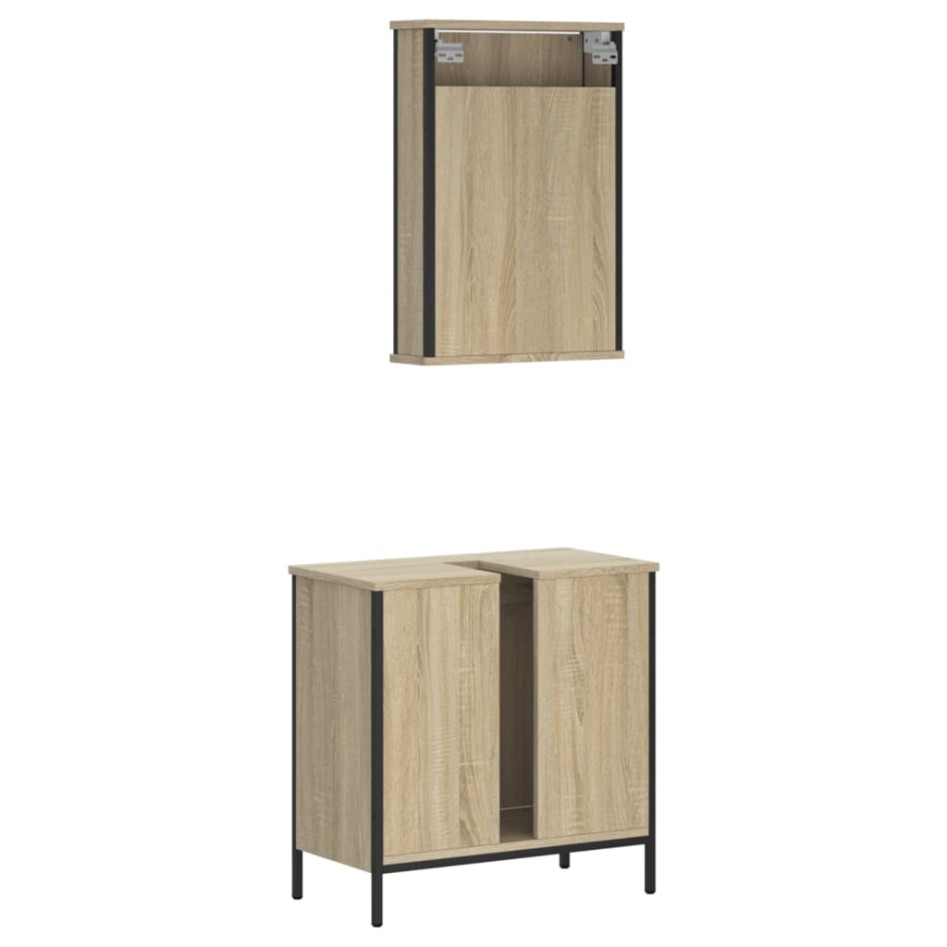 Set de muebles de baño 2 pzas madera contrachapada roble