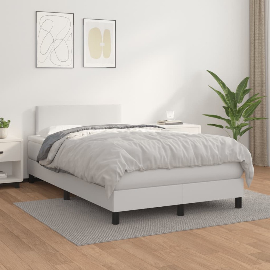 Cama box spring con colchón cuero sintético blanco 120x190