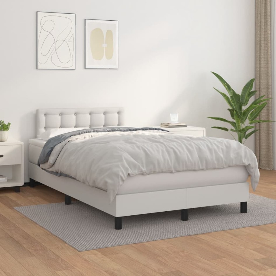 Cama box spring con colchón cuero sintético blanco 120x190