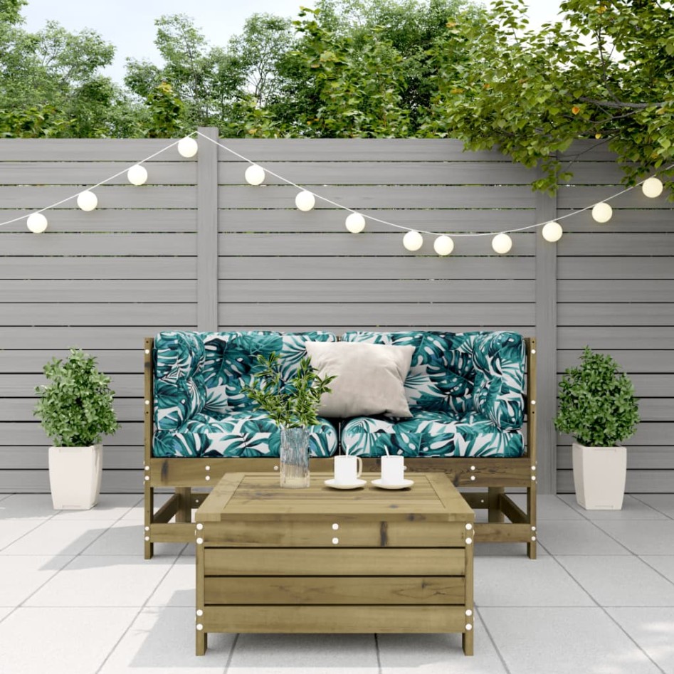 Juego de sofás jardín 3 pzas y cojines madera pino