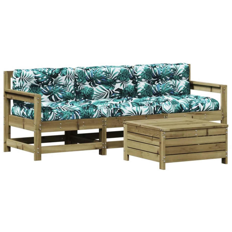 Juego de muebles jardín 4 pzas y cojines madera pino