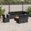 Set de sofás de jardín 8 piezas y cojines ratán sintético negro