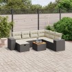 Set de sofás de jardín 8 piezas y cojines ratán sintético negro