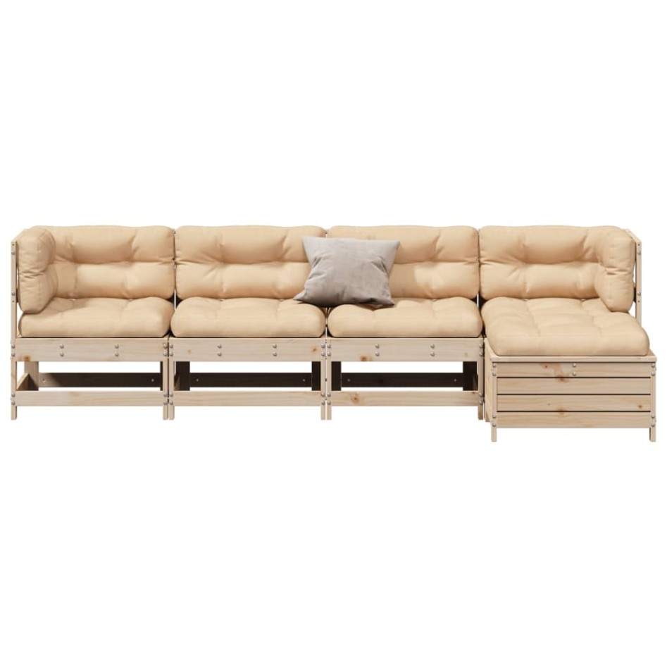 Juego de muebles de jardín 5 pzas y cojines madera maciza