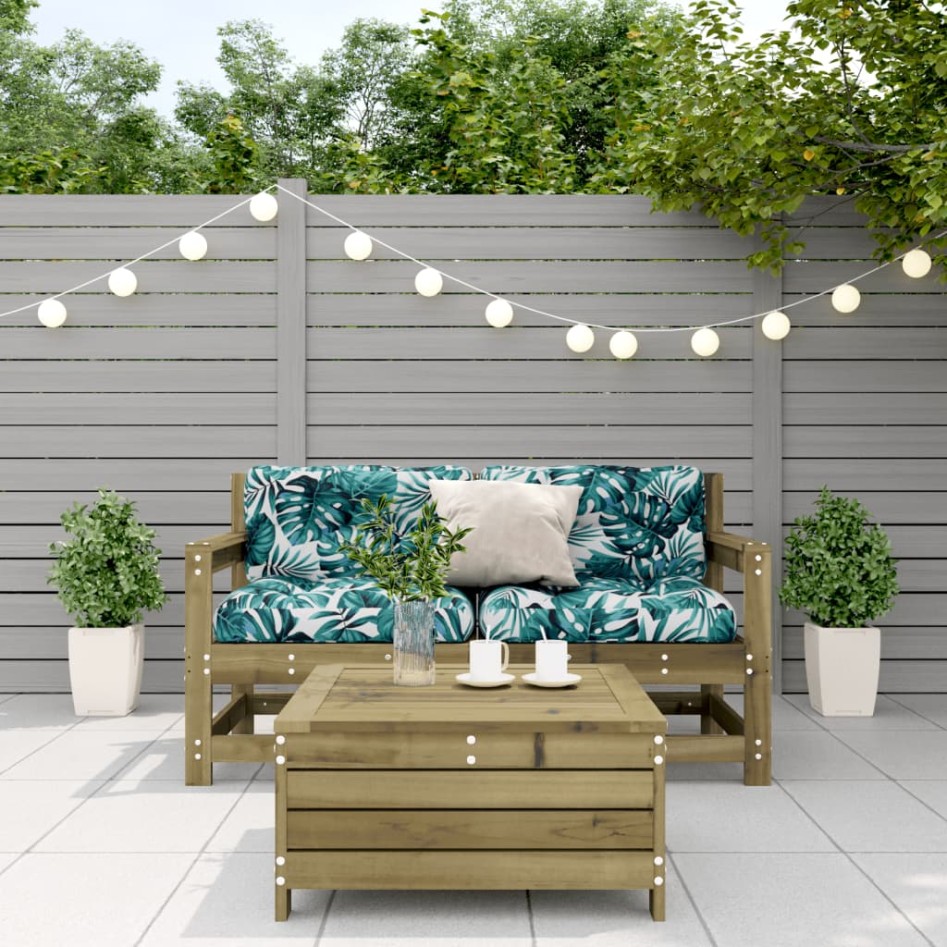 Juego de sofás jardín 3 pzas y cojines madera pino