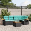 Set de sofás de jardín 6 pzas con cojines ratán sintético negro