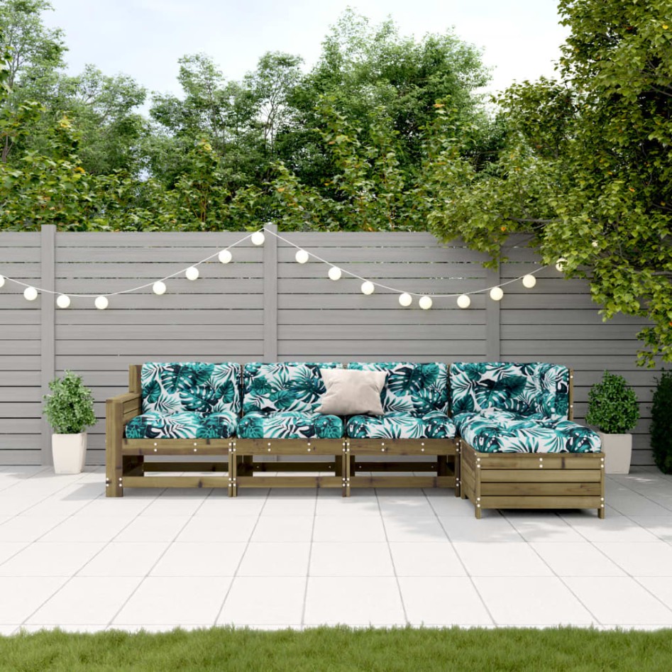 Juego de muebles jardín 5 pzas y cojines madera pino