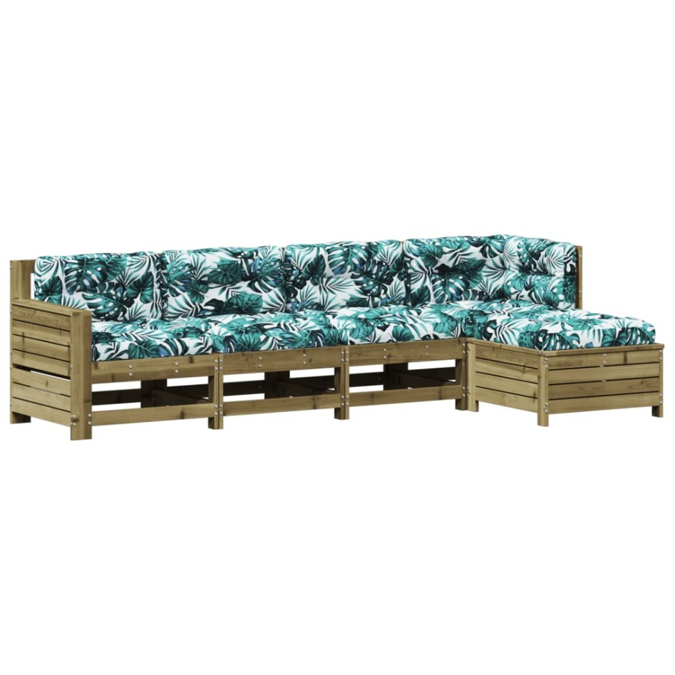 Juego de muebles jardín 5 pzas y cojines madera pino