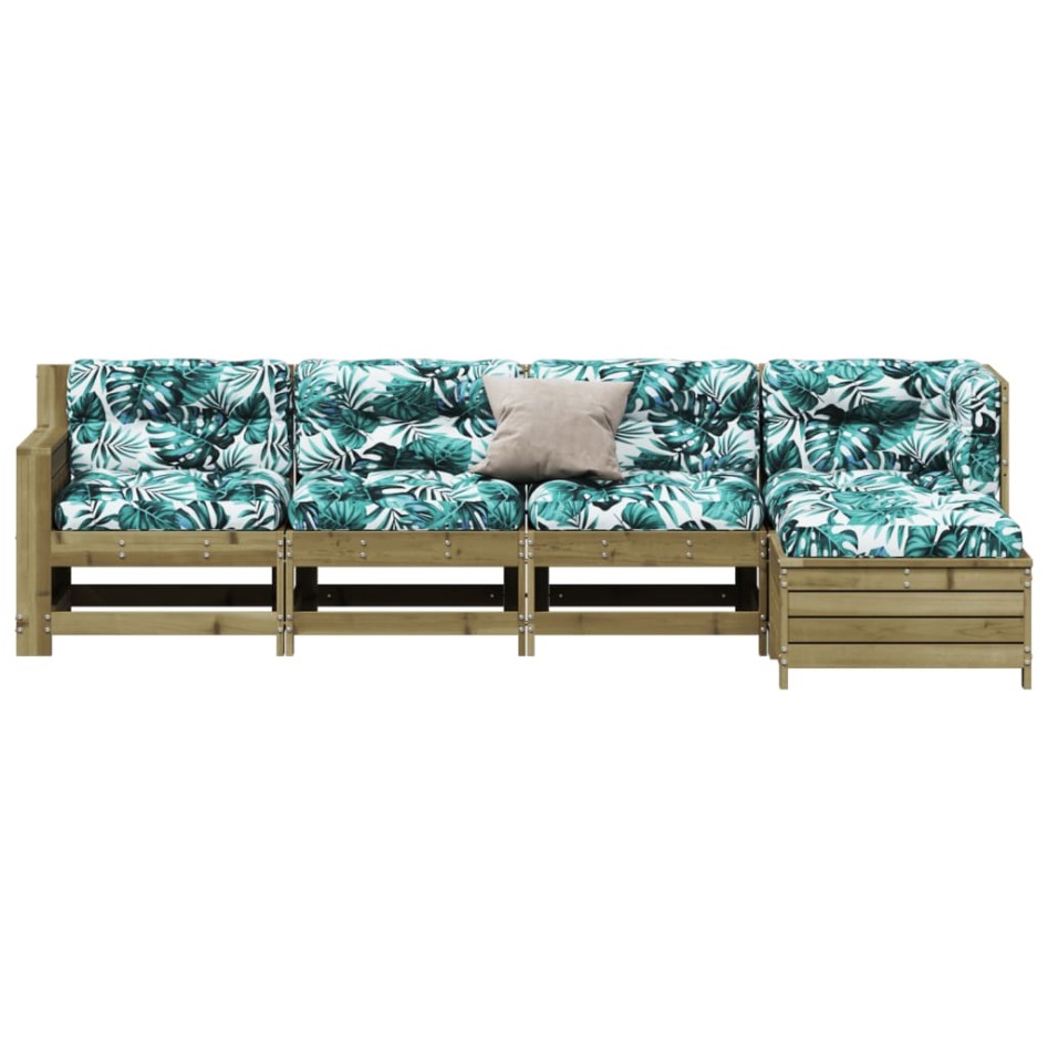 Juego de muebles jardín 5 pzas y cojines madera pino