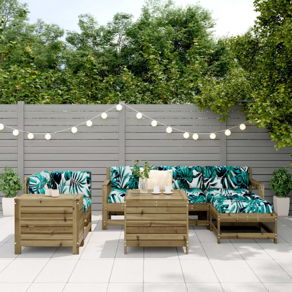 Juego de sofás de jardín 7 pzas madera de pino