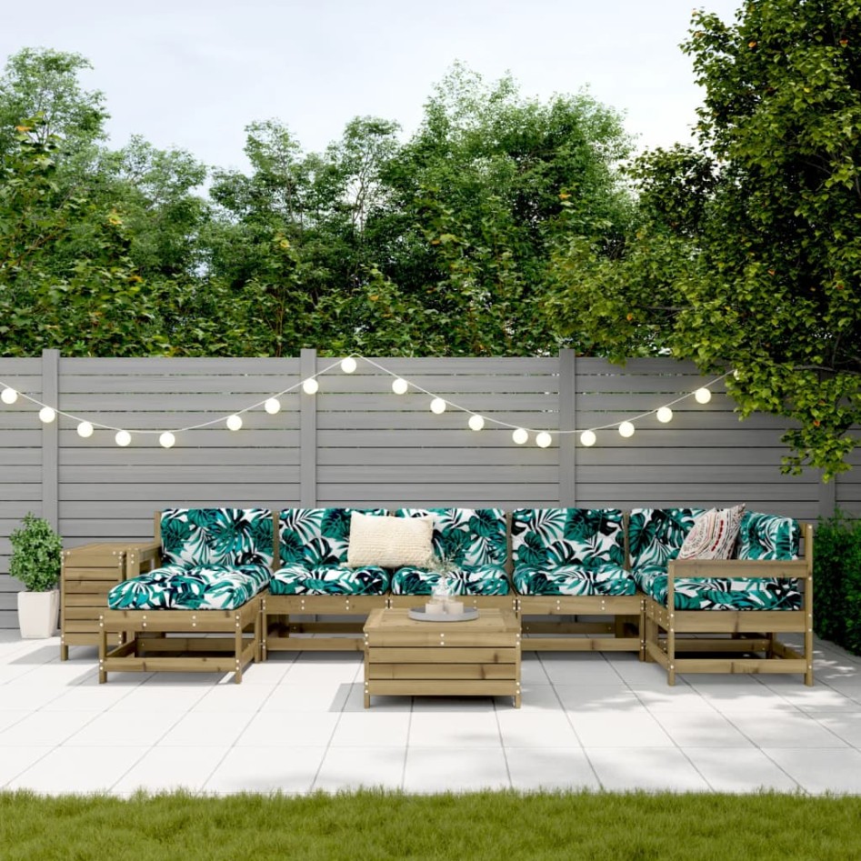 Juego de sofás de jardín 9 pzas madera de pino