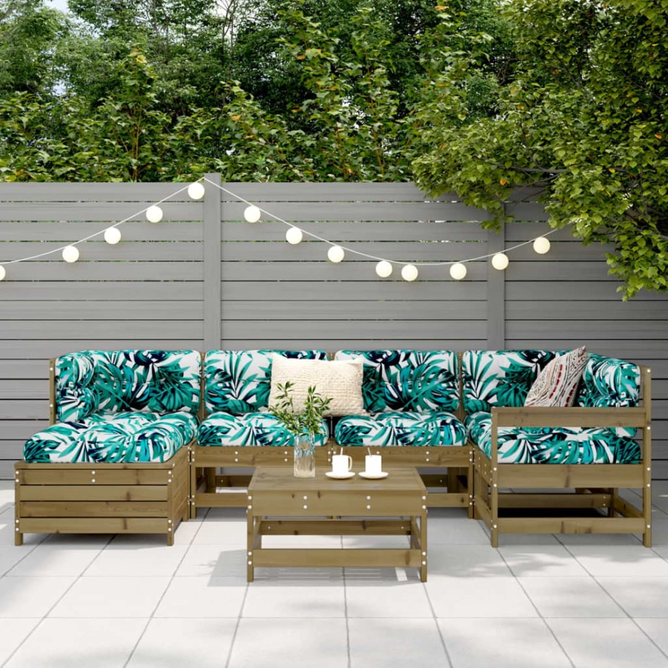 Juego de sofás de jardín 7 pzas madera de pino