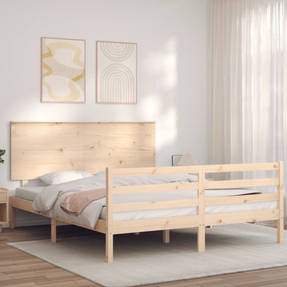 Estructura de cama de matrimonio con cabecero madera