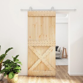 Puerta corredera con herrajes madera maciza de pino 90x210