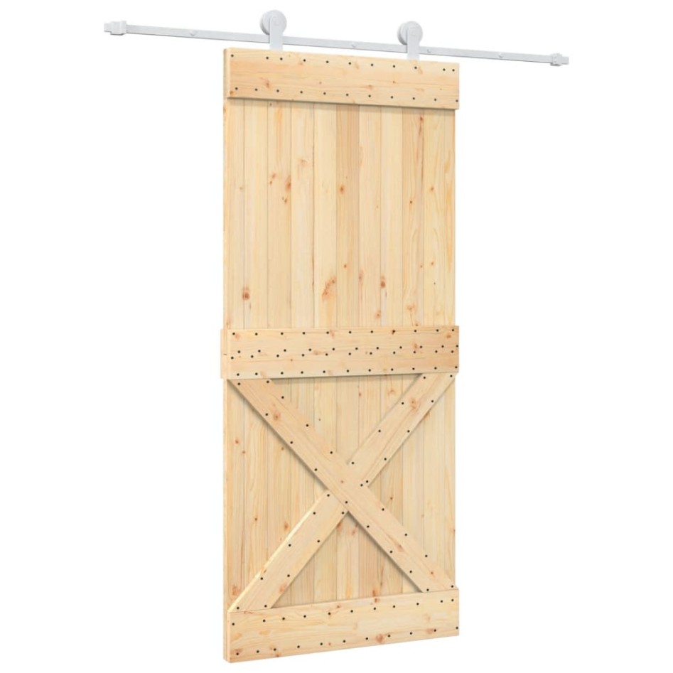 Puerta corredera con herrajes madera maciza de pino 90x210