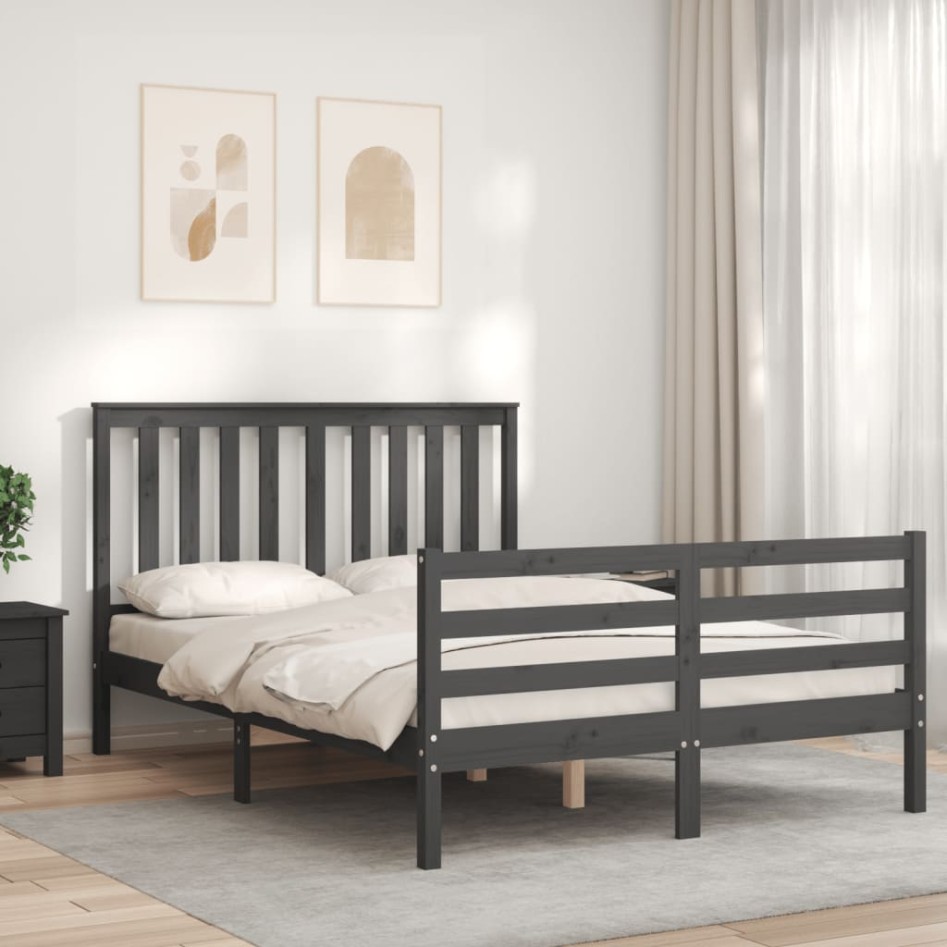 Estructura de cama con cabecero madera maciza gris 140x190