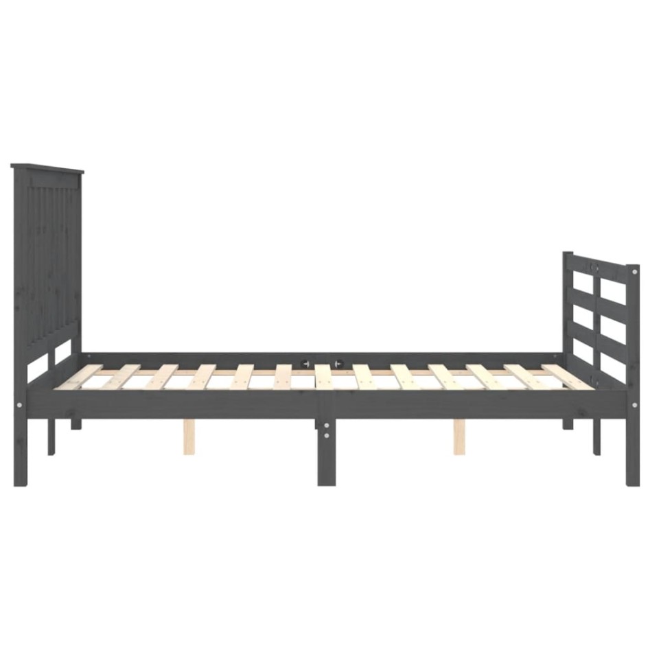 Estructura de cama con cabecero madera maciza gris 140x190