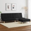 Sofá cama de 2 plazas con taburete tela negro
