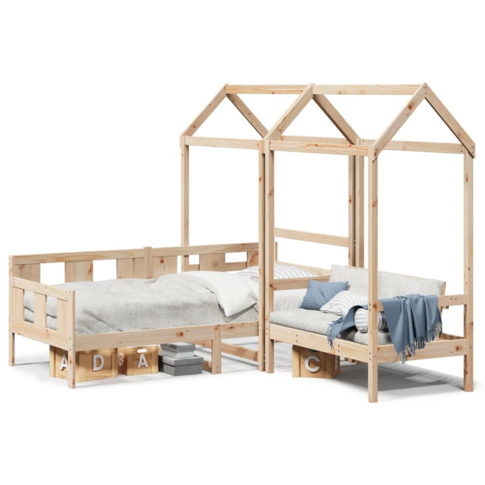 Set de sofá cama con banco y techo madera maciza pino 90x200