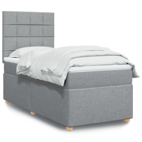 Cama box spring con colchón tela gris claro 100x200
