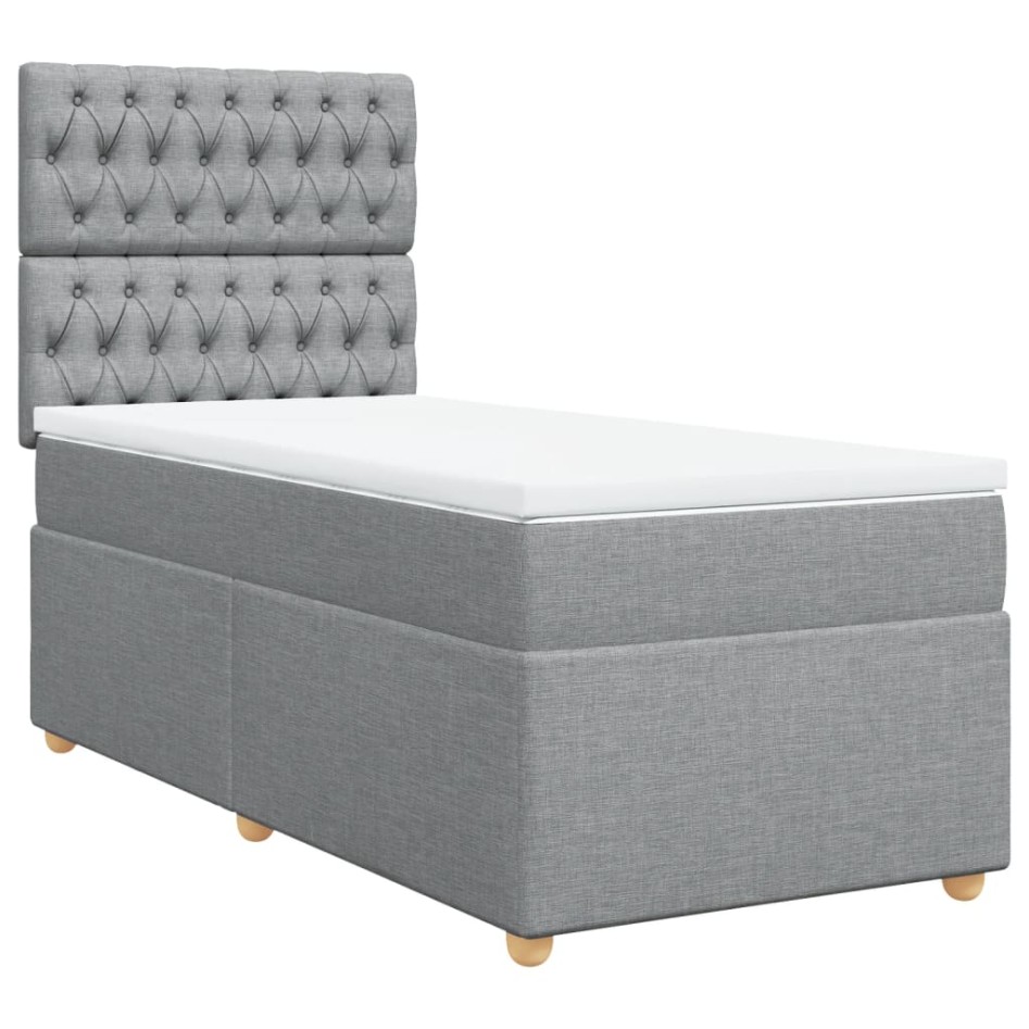 Cama box spring con colchón tela gris claro 100x200