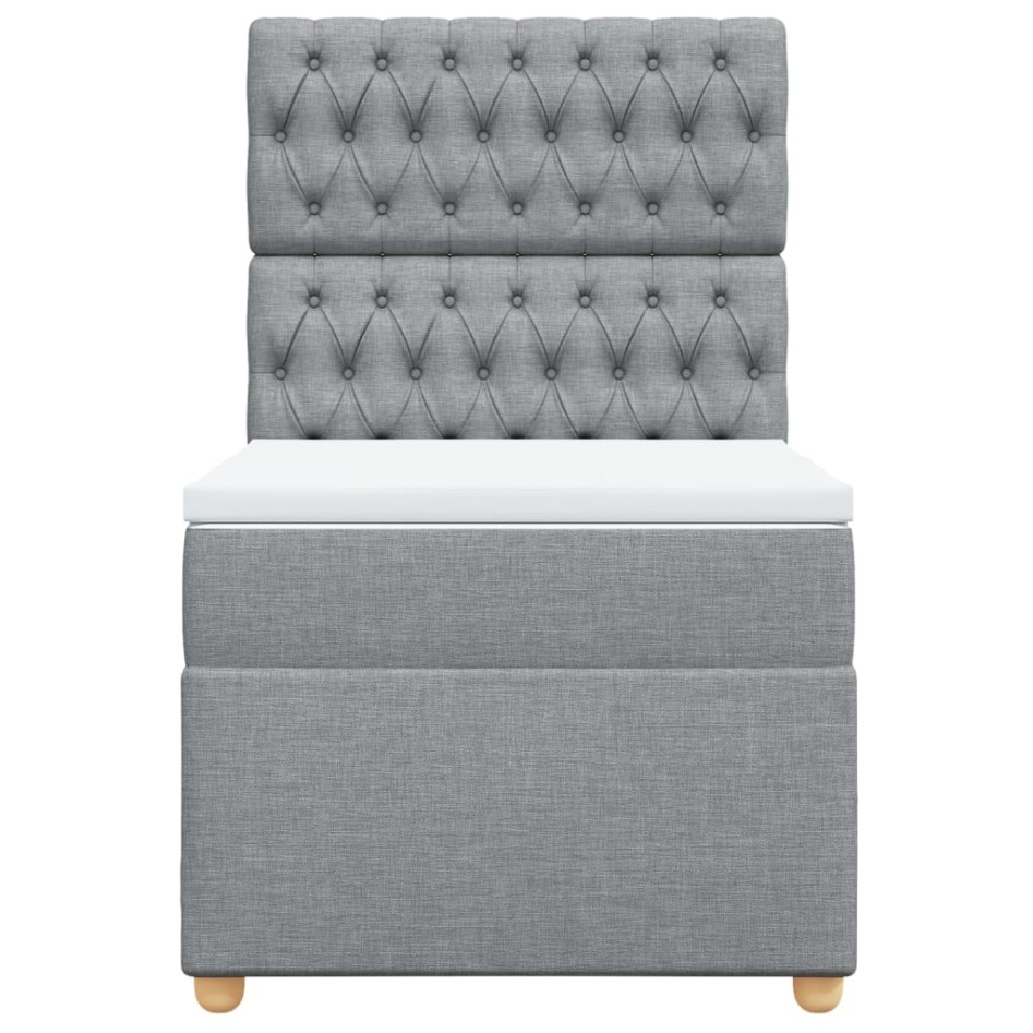Cama box spring con colchón tela gris claro 100x200