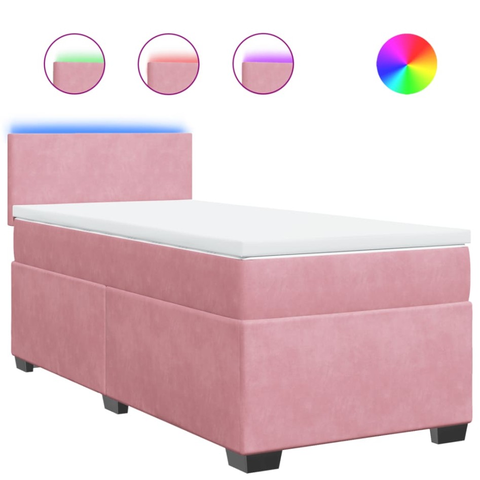 Cama box spring con colchón terciopelo rosa 100x200