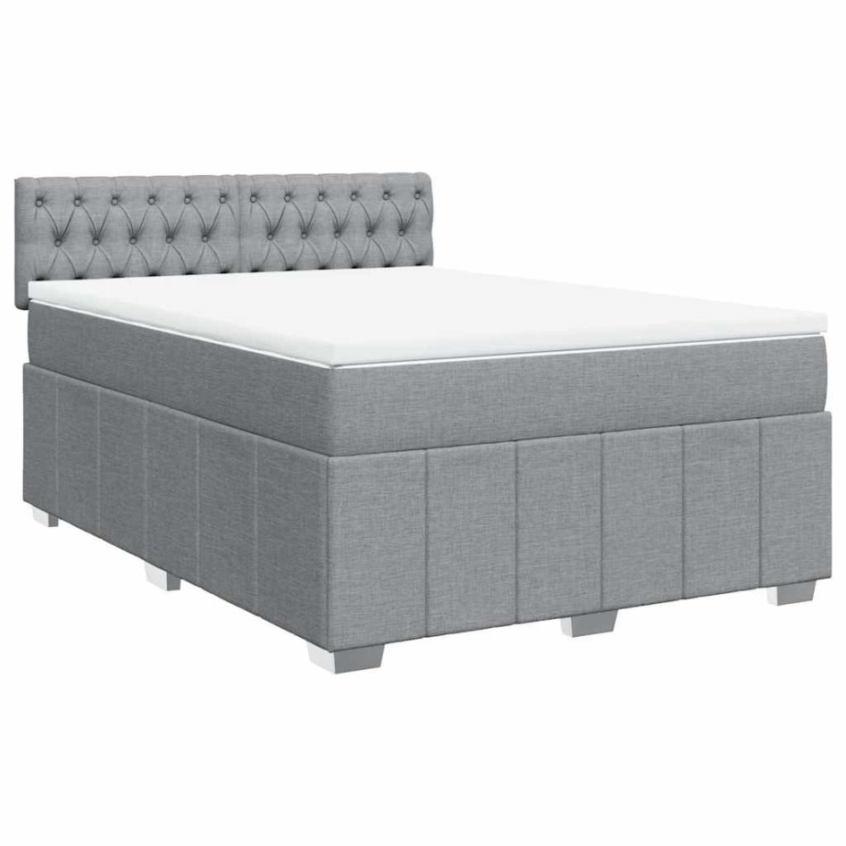 Cama box spring con colchón tela gris claro 160x200